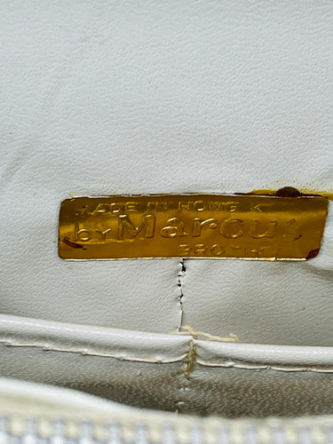Large Woven White Wicker Purse with Gold Handles